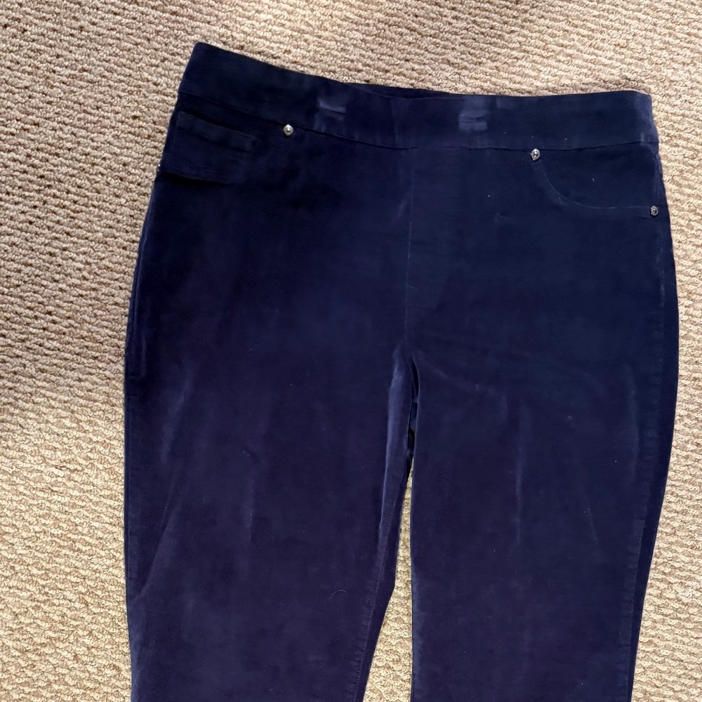 DG2 Navy Stretch Velveteen Pants XL TALL NWT Diane Gilman